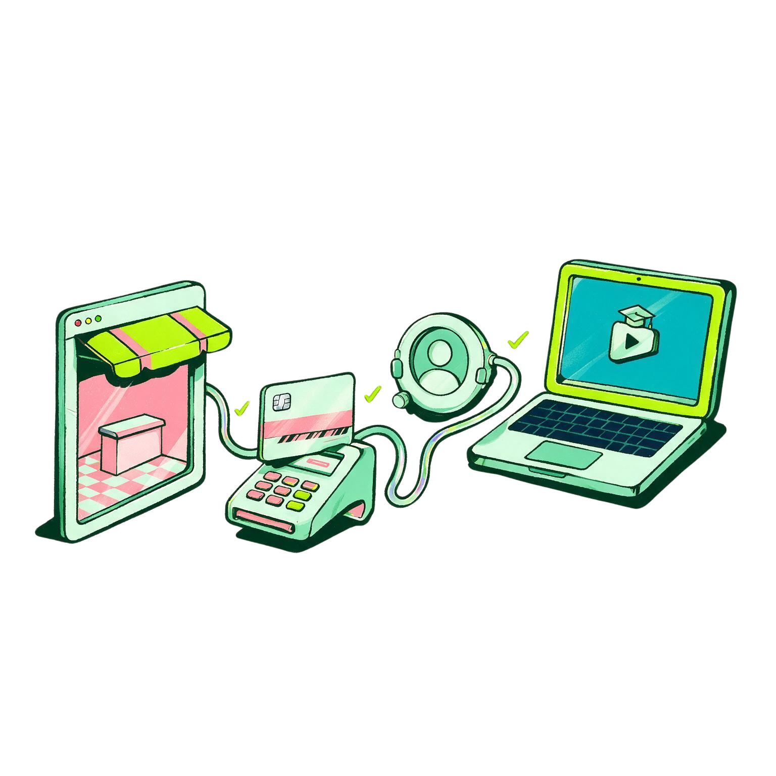 Storefront payment profile and LMS workflow illustration